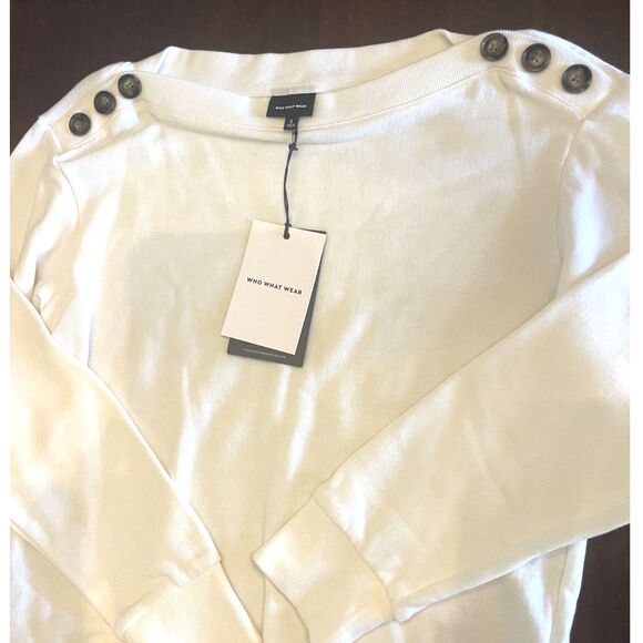NWT Who What Wear Womens Pull Over Top SMALL Coastal Grandma Casual Buttons - Picture 5 of 9